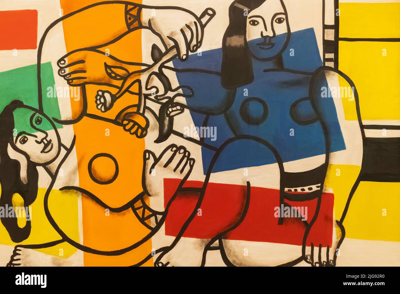Painting titled 'Two Women Holding Flowers' by Fernand Leger dated 1954 Stock Photo