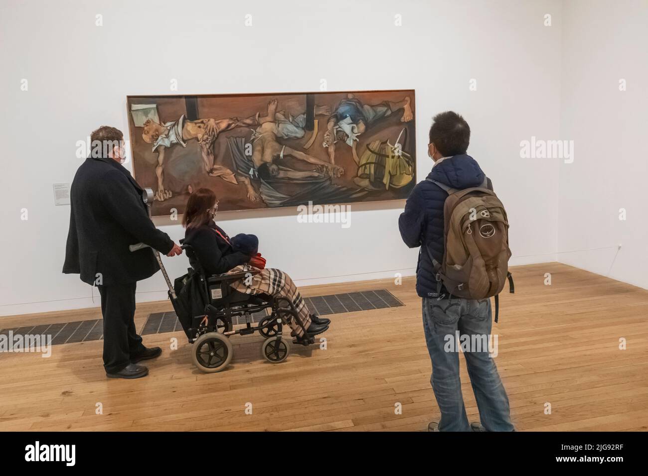 England, London, Southwark, Bankside, Tate Modern Art Gallery, Disabled Visitor in Wheelchair and Artwork Stock Photo