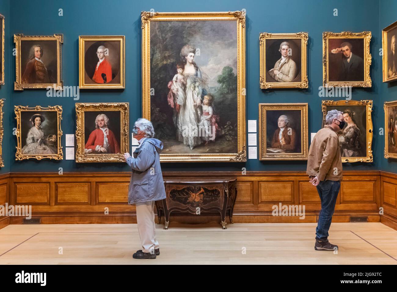 England, London, Dulwich, Dulwich Picture Gallery, Designed by Architect John Soane, Interior View with Visitors Wearing Face Mask Stock Photo