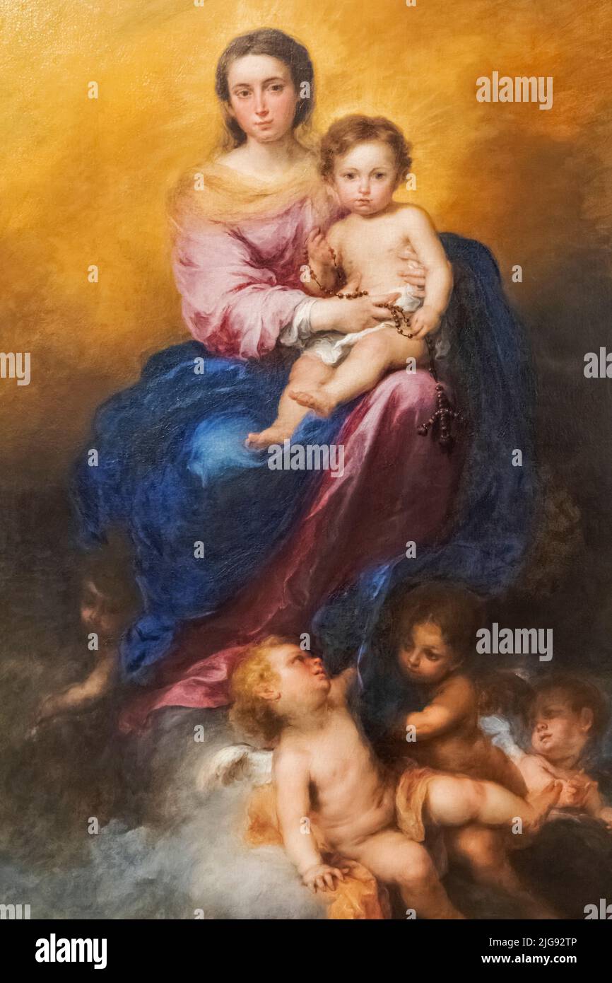 Painting titled "The Madonna of the Rosary" by Bartolome Esteban Murillo dated 1675 Stock Photo