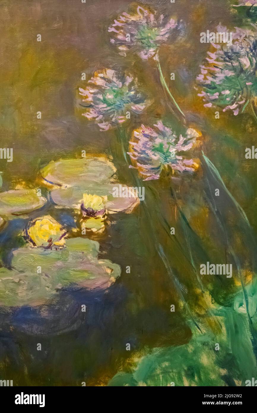Painting titled 'Water Lillies and Aggapamthus' by Claude Monet dated 1917 Stock Photo