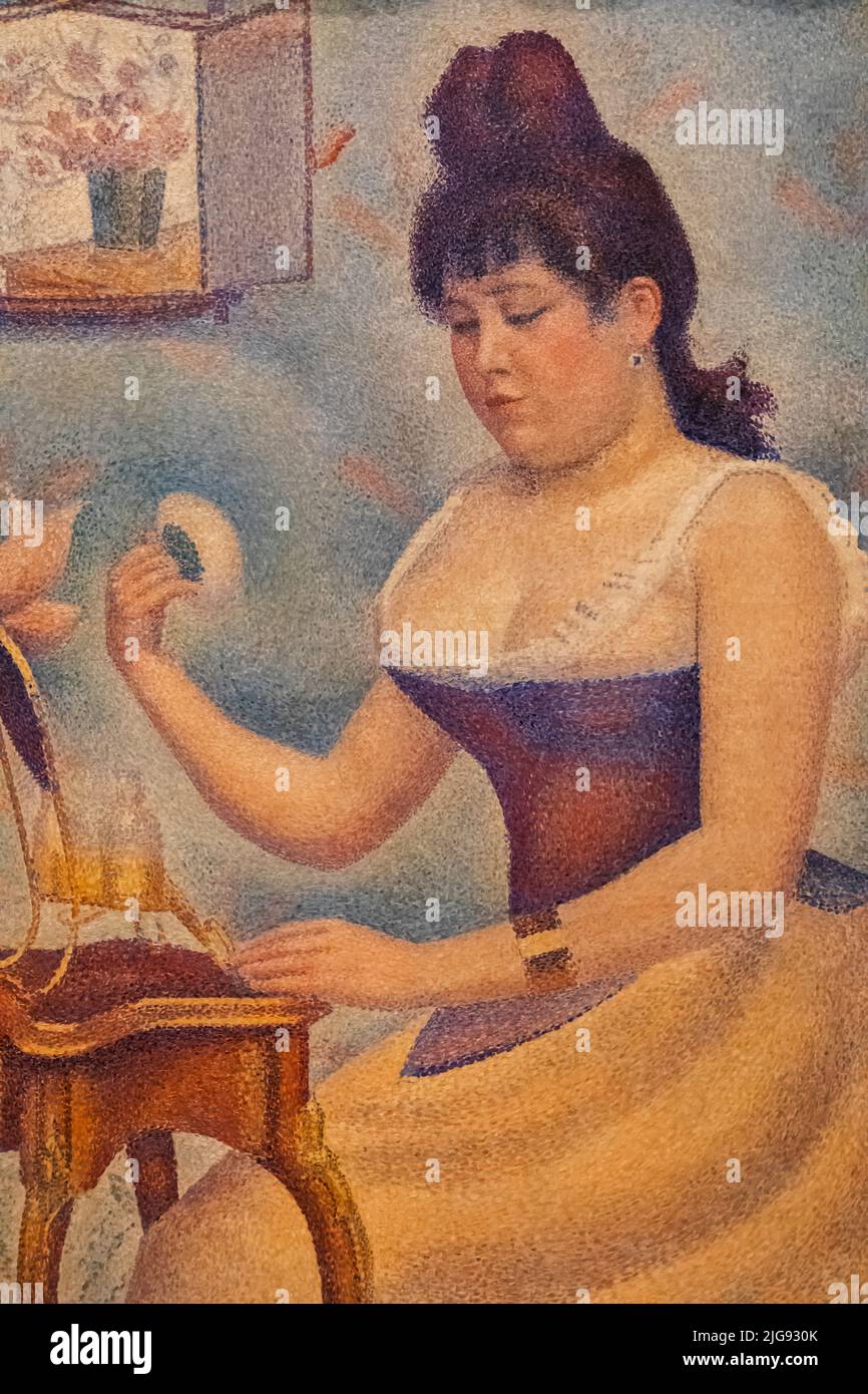 England, London, Somerset House, The Courtauld Gallery, Painting titled 'Young Woman Powdering Herself' by Georges Seurat dated 1888 Stock Photo
