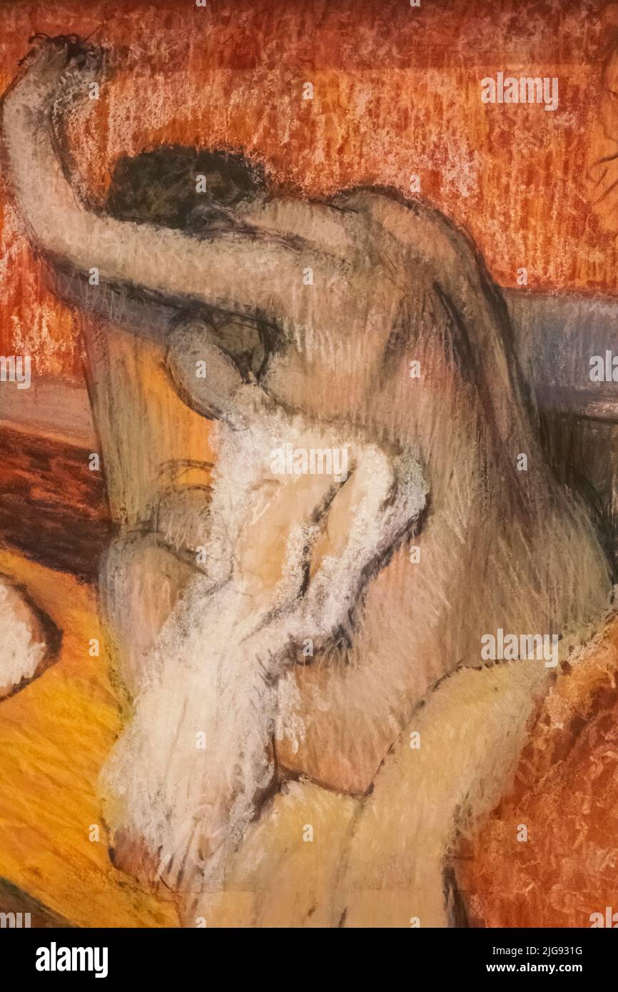 England, London, Somerset House, The Courtauld Gallery, Painting titled 'After the Bath-Woman Drying Herself' by Edgar Degas dated 1895 Stock Photo