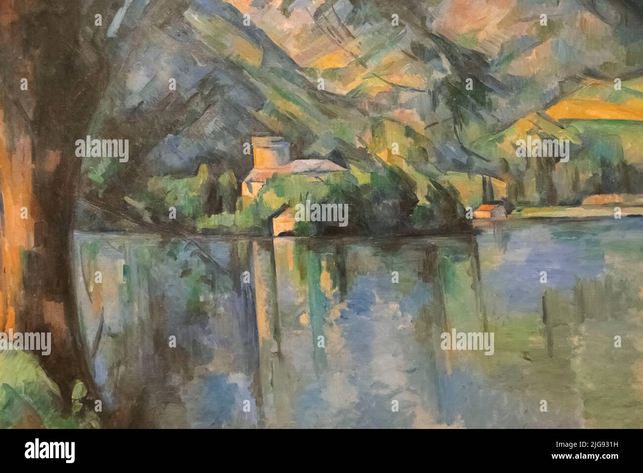 England, London, Somerset House, The Courtauld Gallery, Painting titled 'lac d'Annecy '(Lake Annecy) by Paul Cezanne dated 1896 Stock Photo