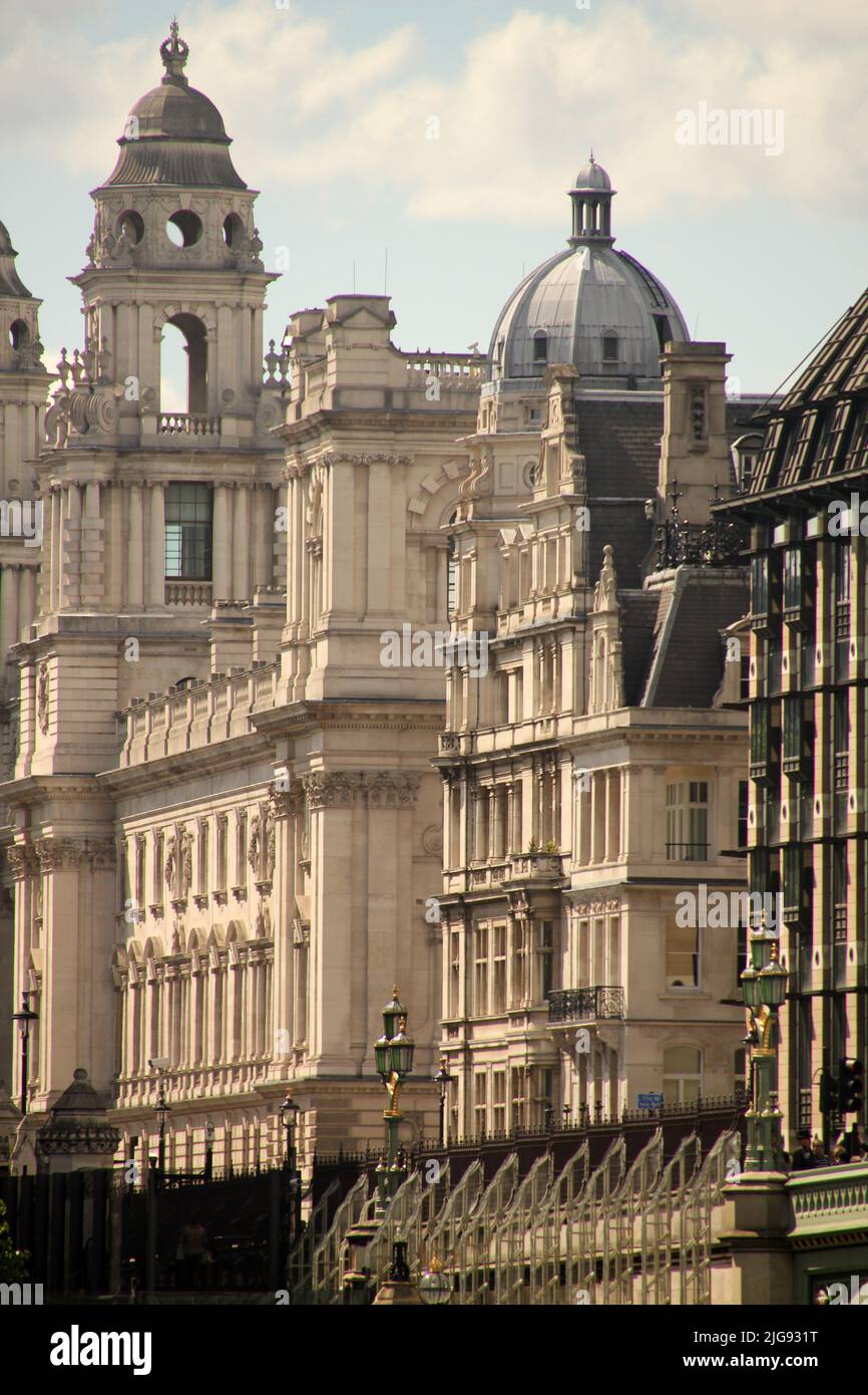A vertical closeup shot of old historical governmental buildings of Whitehall, London, United Kingdom Stock Photo