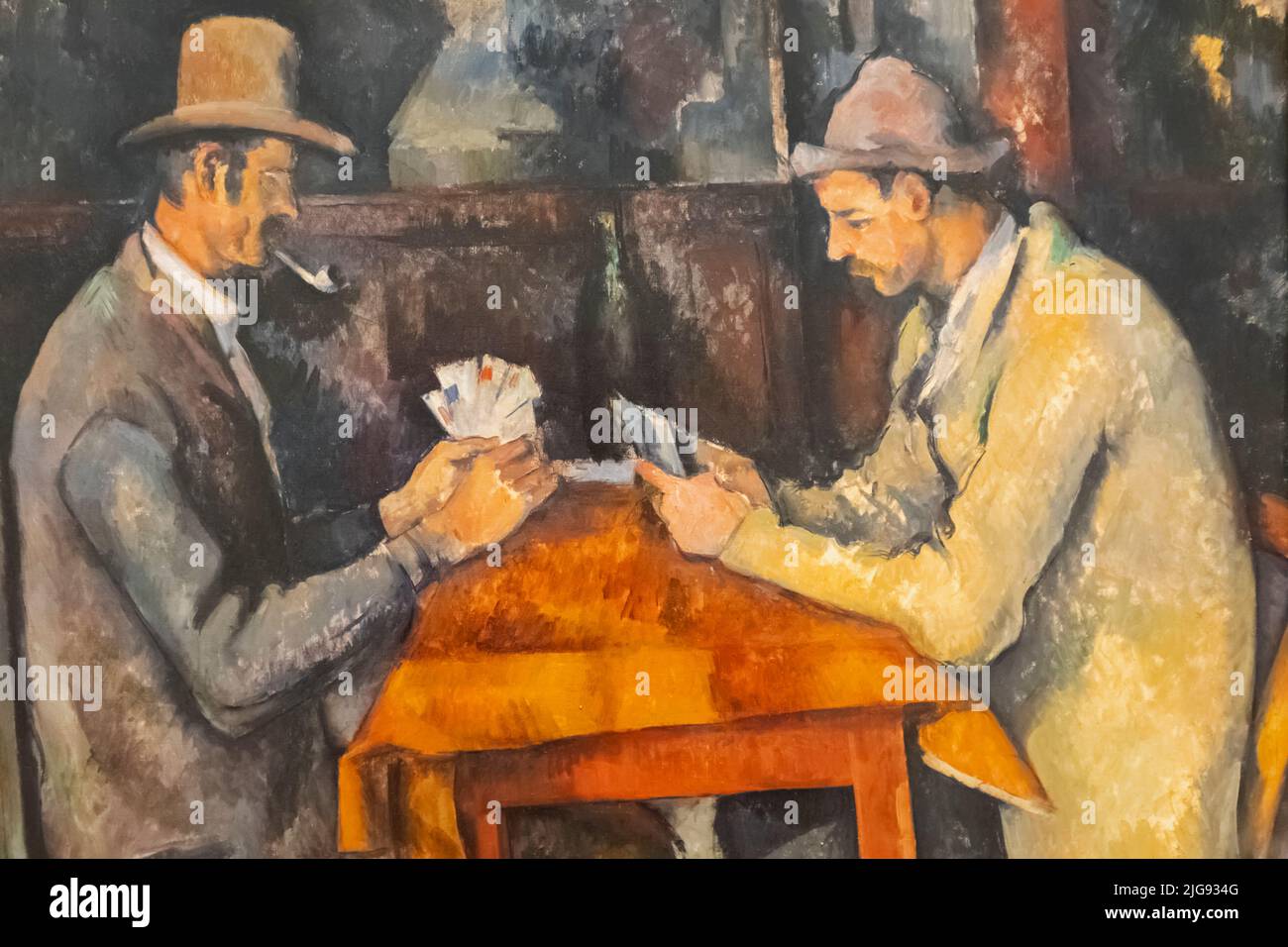 England, London, Somerset House, The Courtauld Gallery, Painting titled 'The Card Players' by Paul Cezanne dated 1892 Stock Photo