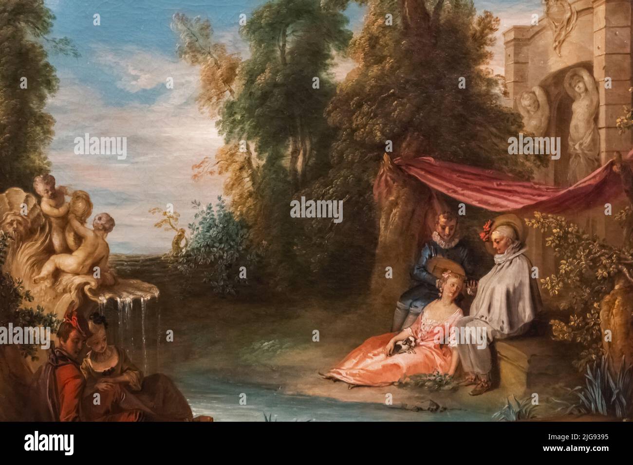 Painting titled 'Comedians by a Fountain' by German Artist Philip Mercier dated 1735 Stock Photo