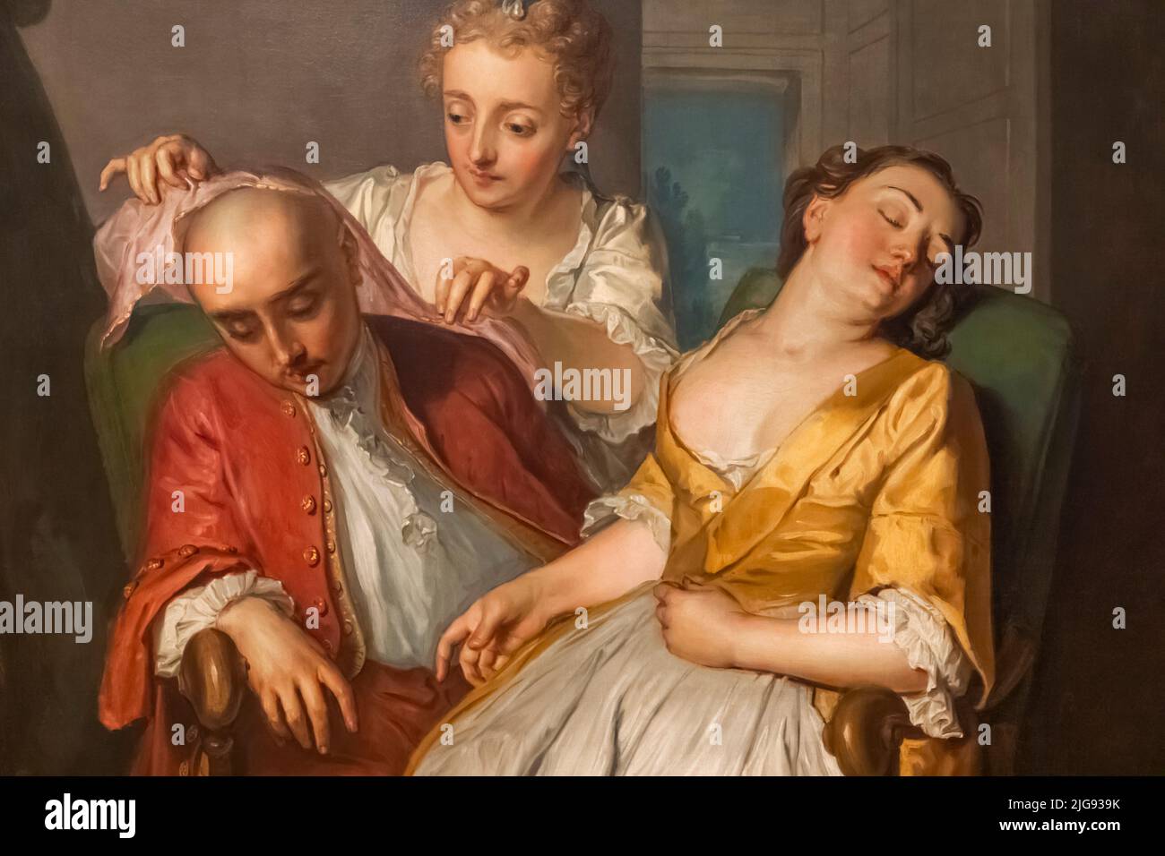Painting titled 'A Scene from The Careless Husband' by German Artist Philip Mercier dated 1738 Stock Photo