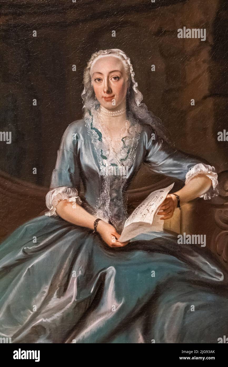 Painting titled 'Portrait of a Lady' by Dutch Artist Cornelis Troost dated 1741 Stock Photo