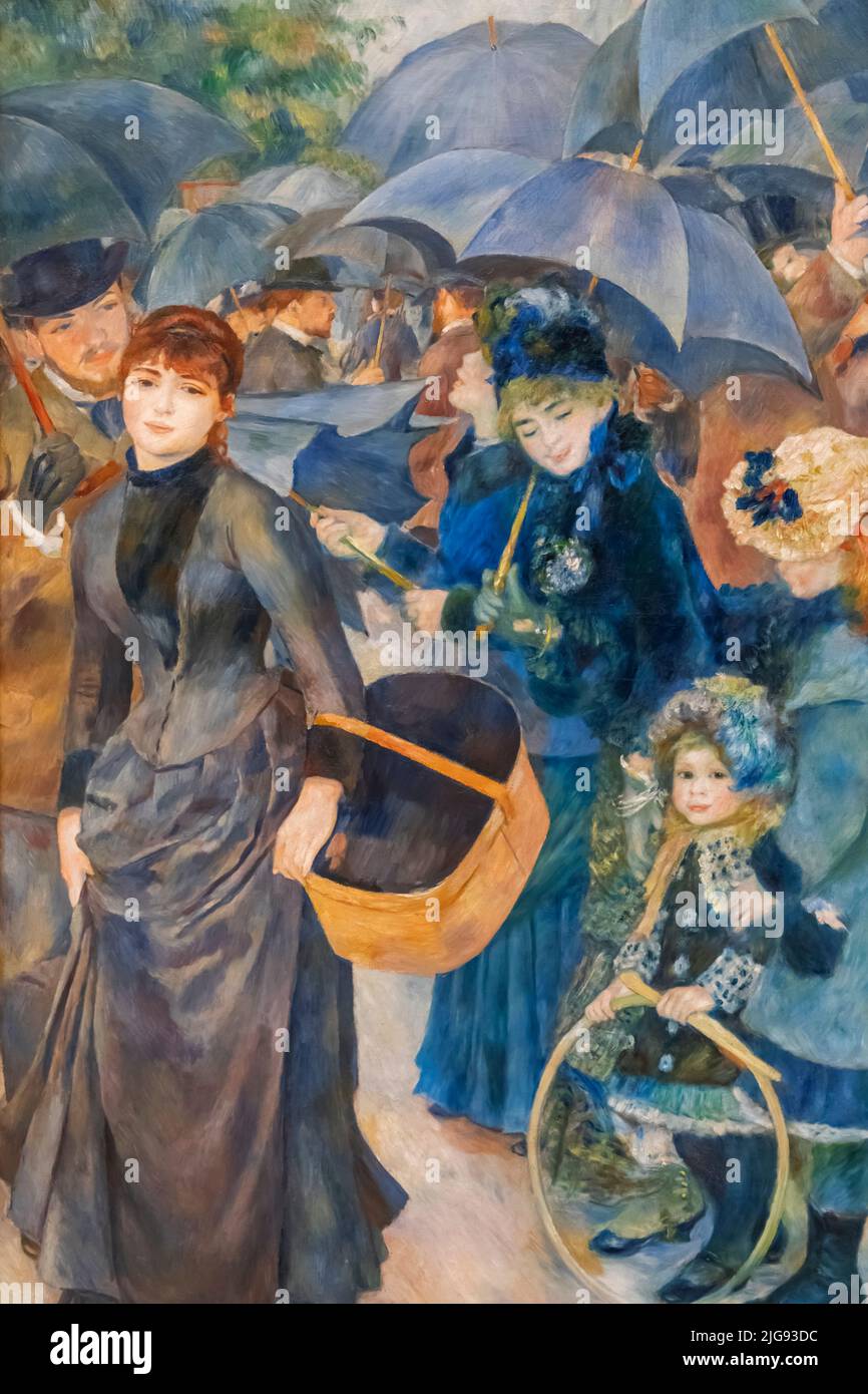 Painting titled "The Umbrellas" by PierreAuguste Renoir dated 1881