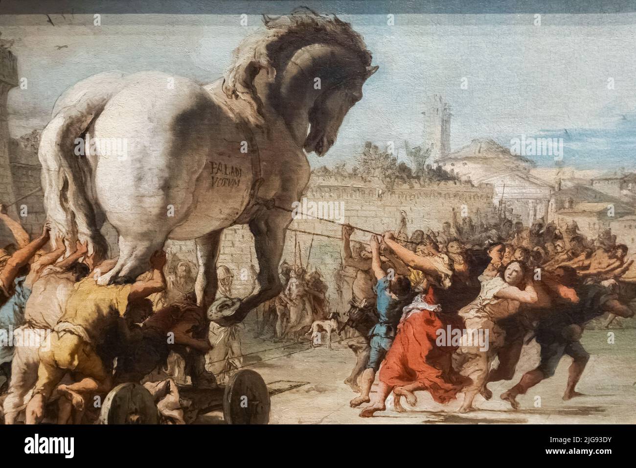 Painting titled 'The Procession of the Trojan Horse into Troy' by Italian Artist Giovanni Domenico Tiepolo dated 1760 Stock Photo