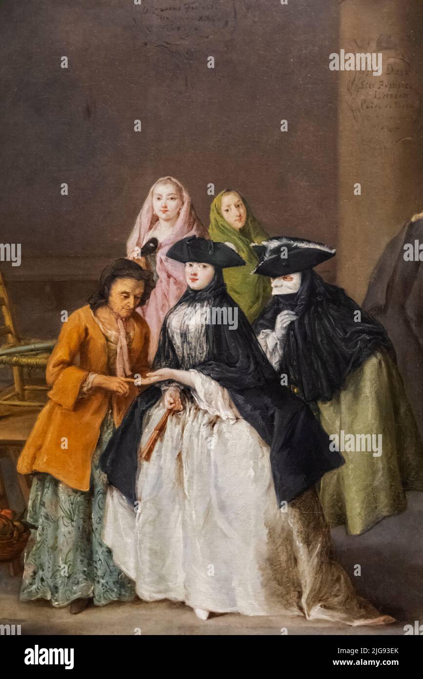 Painting titled 'A Fortune Teller at Venice' by Italian Artist Pietro Longhi dated 1756 Stock Photo