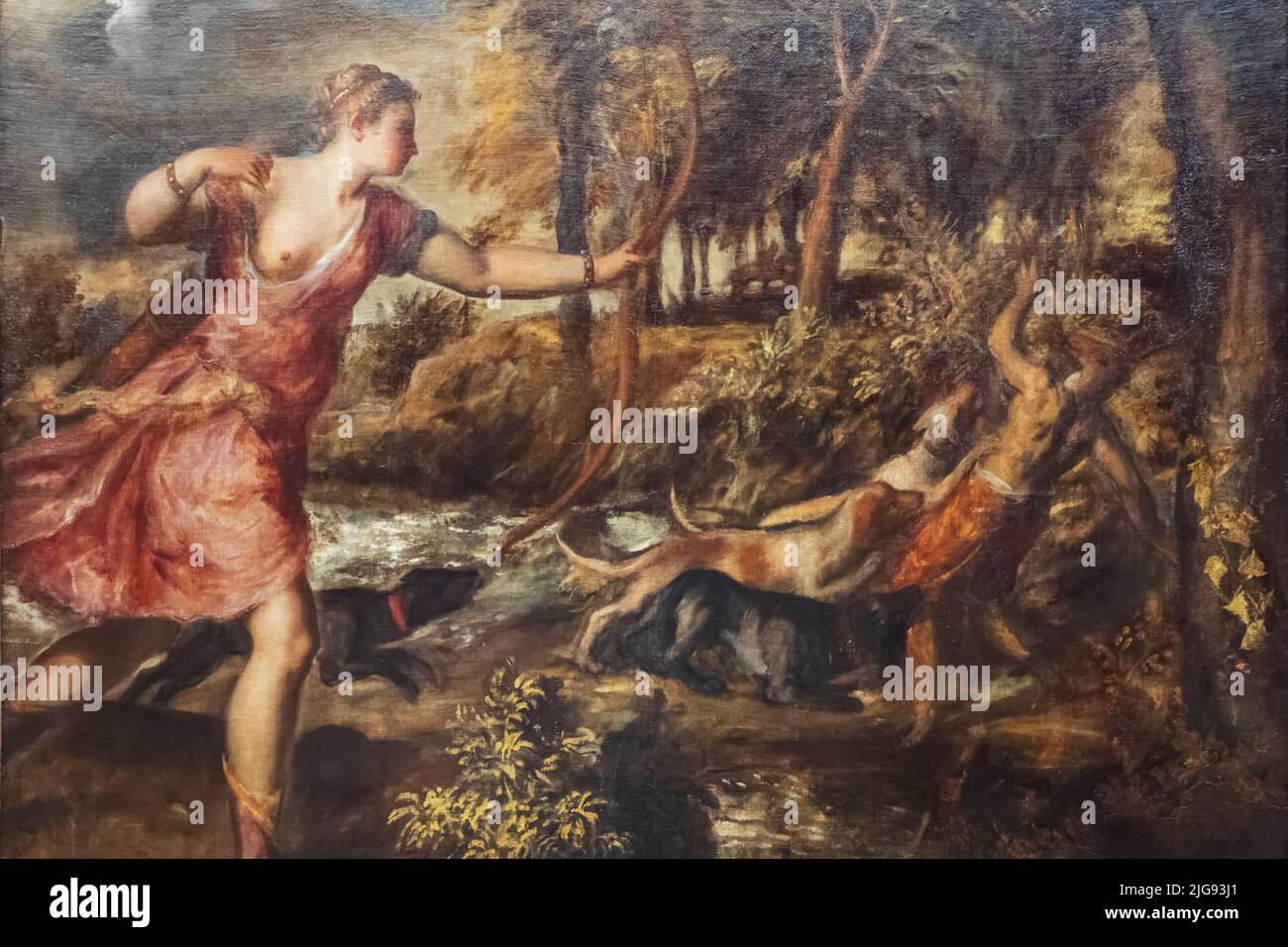 Painting titled 'The Death of Actaeon' by Italian Artist Titian dated 1559 Stock Photo