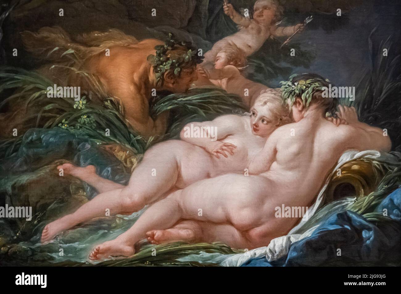 Painting titled 'Pan and Syrinx' by French Artist Francois Boucher dated 1759 Stock Photo