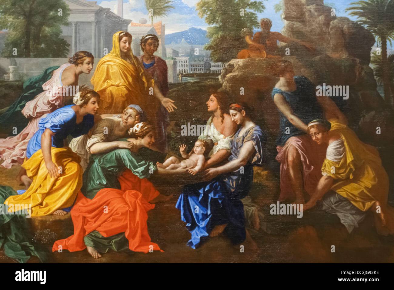 Painting titled 'The Finding of Moses' by French Artist Nicolas Poussin dated 1651 Stock Photo