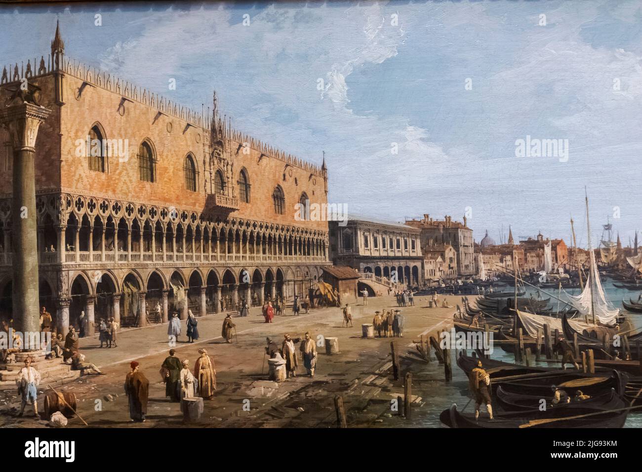 Painting titled 'Venice: The Doge's Palace and the Riva degli Schiavoni' by Italian Artist Canaletto dated 1730 Stock Photo
