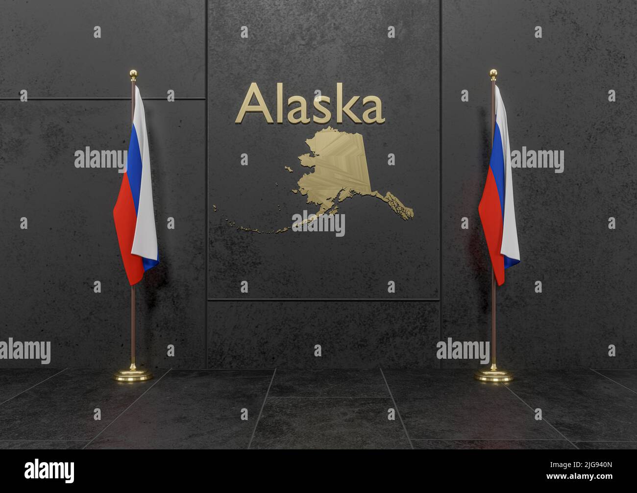 War for Alaska, Russia and USA,  Flag of Russia and map Alaska , the struggle for Alaska,  Russia USA, world war crisis concept, 3D work and 3D image Stock Photo