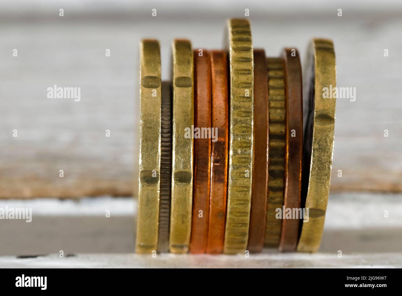 Euro coins have been arranged side by side here. Stock Photo