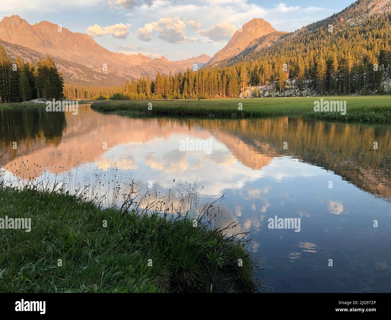 A scenic view of a lake surrounded by mountains in Kennedy Meadows, Eastern Sierra, California Stock Photo