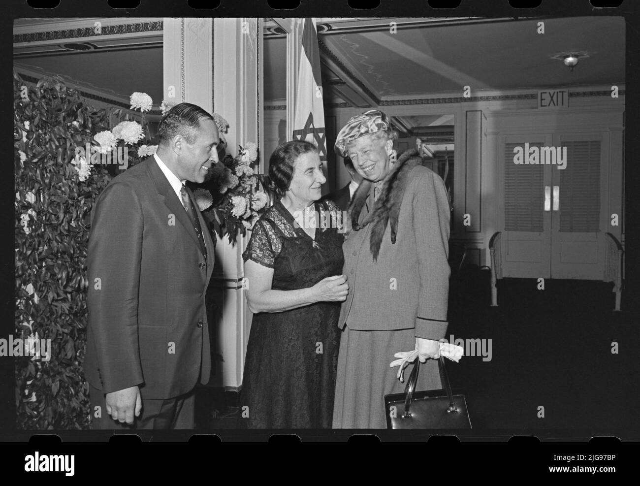 Eleanor Roosevelt and Golda Meir meet in New York, 1961.  Image from 35mm negative. Stock Photo