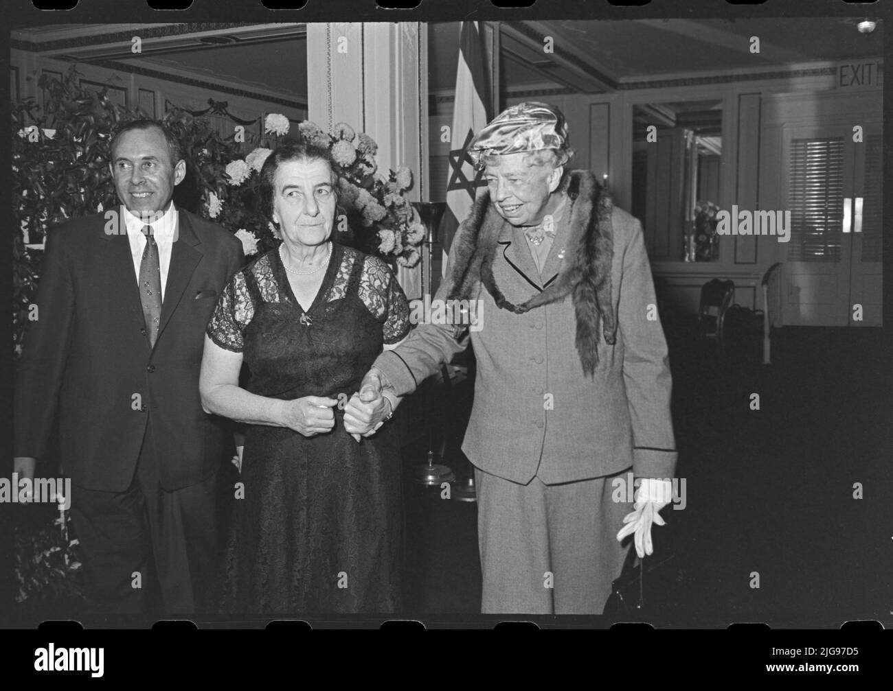 Eleanor Roosevelt and Golda Meir meet in New York, 1961.  Image from 35mm negative. Stock Photo