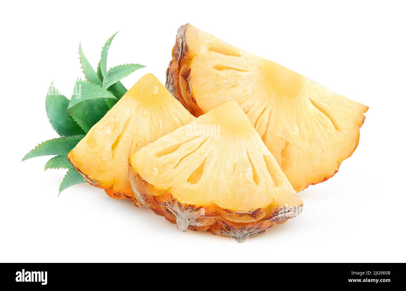 Isolated pineapple fruit. Three pieces of pineapple isolated on white background Stock Photo