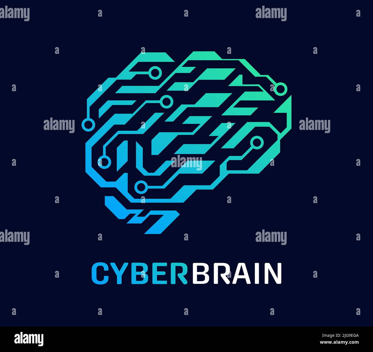 Cyberbrain vector logo. Artificial human brain. AI (artificial intelligence) concept. Isolated on dark background Stock Vector