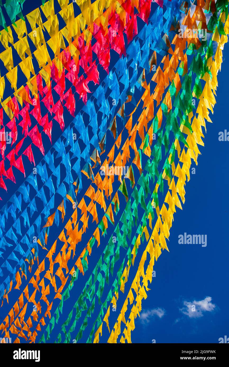 decorative colorful flags of the festa junina in brazil Stock Photo