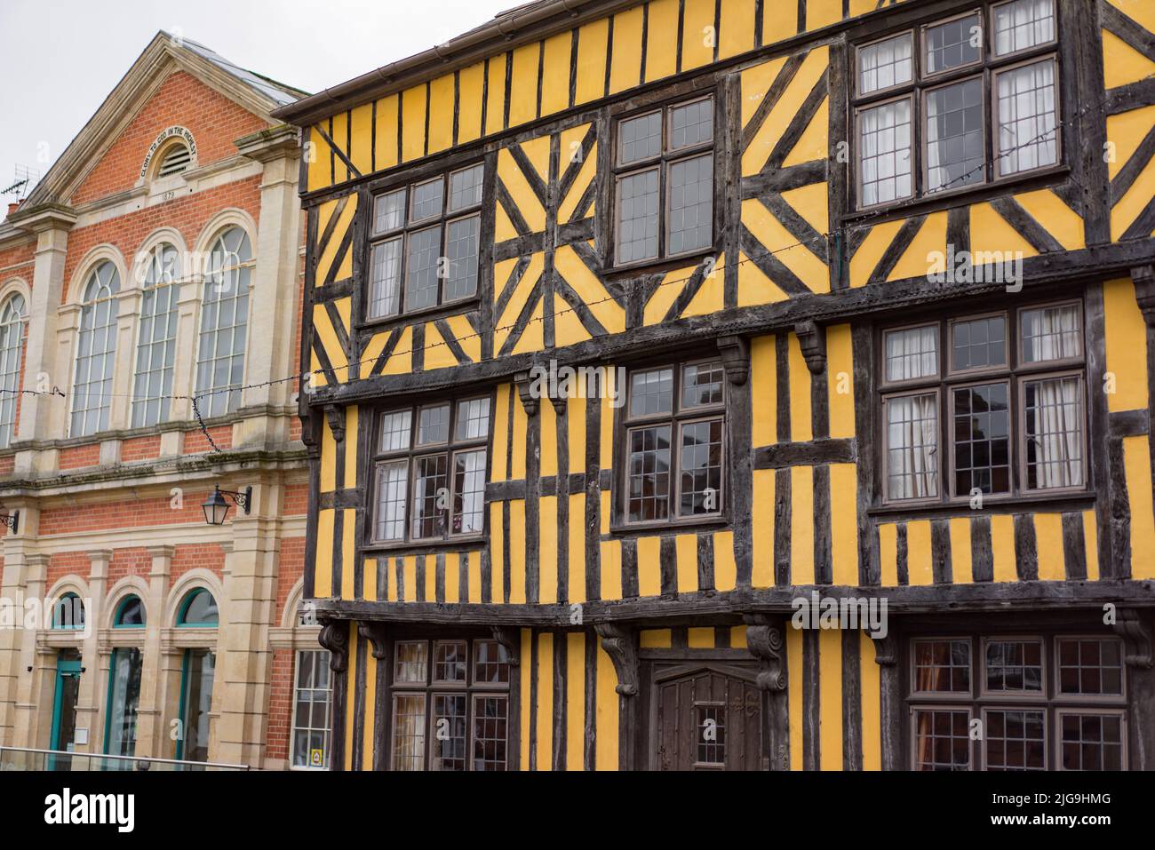 Urban views of Ledbury town in England on the Welsh borders in autumn. Stock Photo