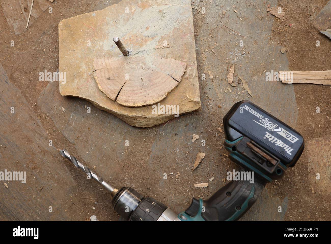 Tool kit for works Hammer, drilling machine, screw Stock Photo Alamy