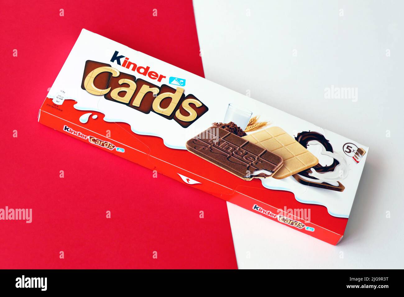 TERNOPIL, UKRAINE - JUNY 3, 2022: Kinder Chocolate Cards product