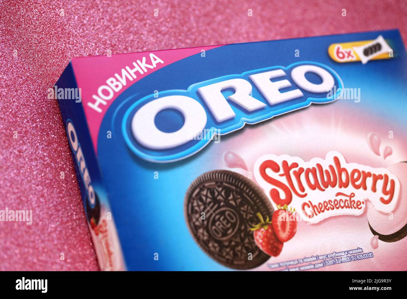 TERNOPIL, UKRAINE MAY 28, 2022 Oreo strawberry cheesecake crispy