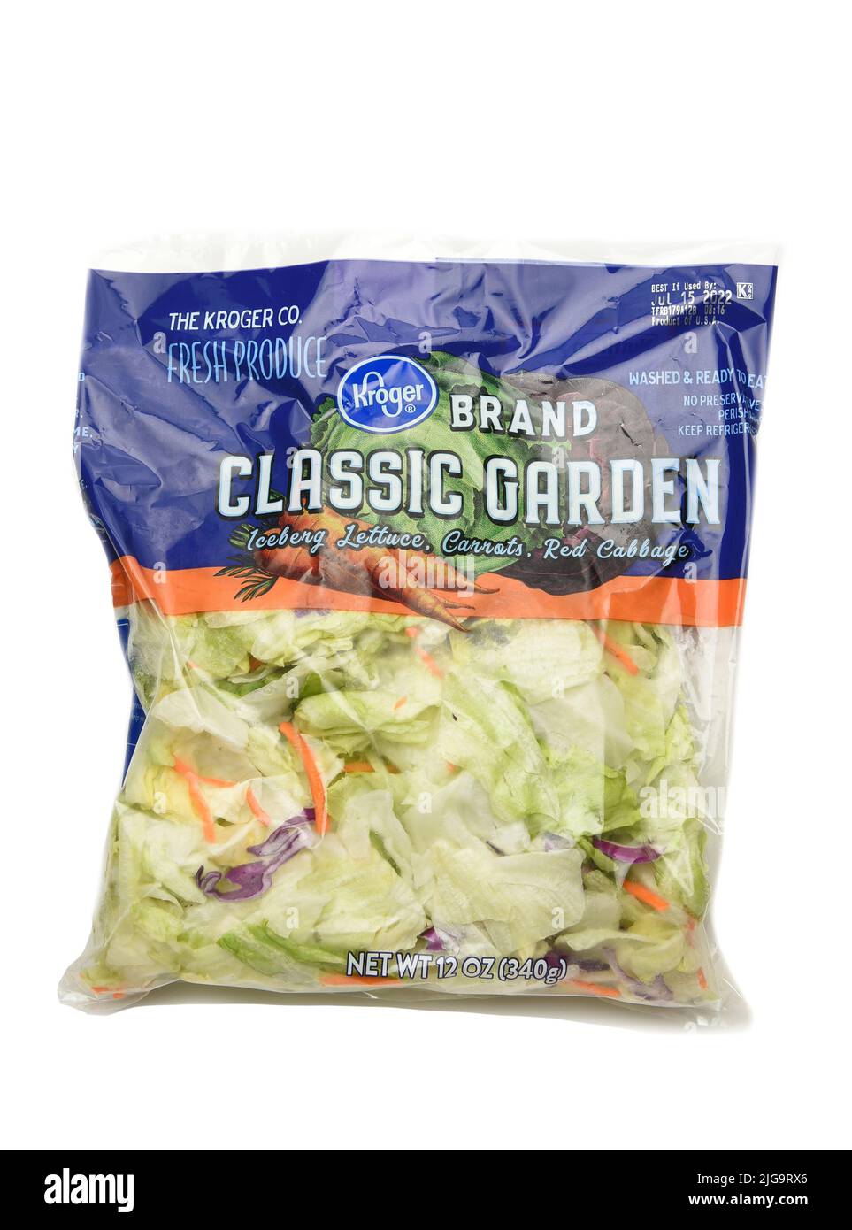 IRVINE, CALIFORNIA - 8 JUL 2022: A bag of Kroger Classic Garden Salad Mix. Stock Photo