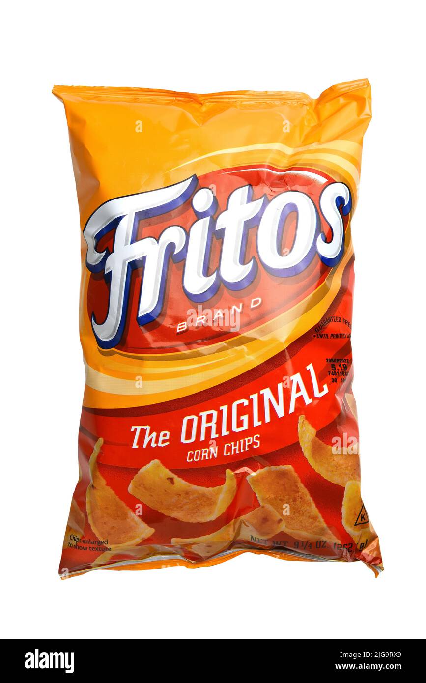 IRVINE, CALIFORNIA - 23 JUN 2022: A 9.25 ounce bag of Fritos, the original corn chip. Stock Photo