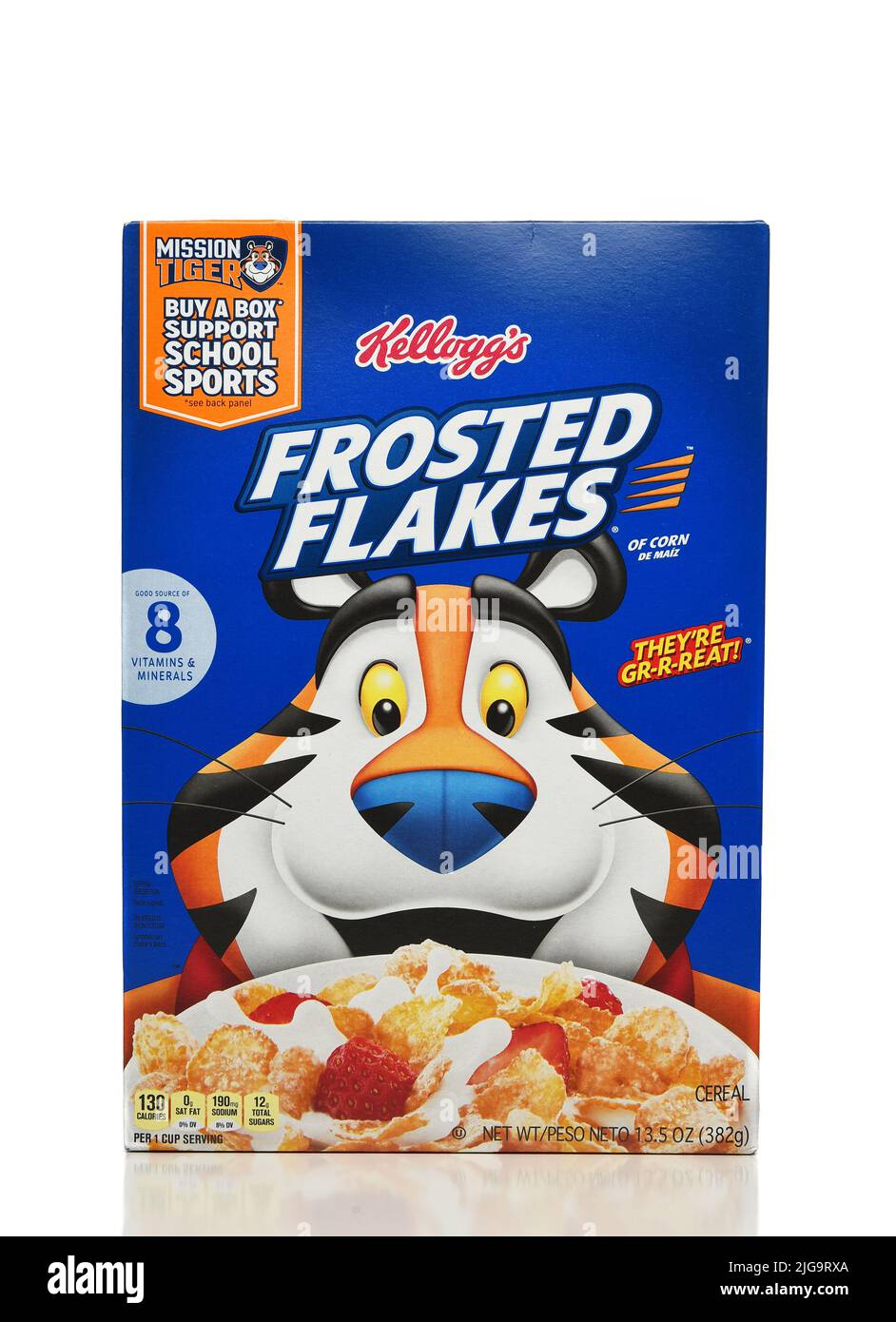 IRVINE, CALIFORNIA - 23 JUN 2022: A 13.5 ounce box of Kelloggs Frosted Flakes. Stock Photo