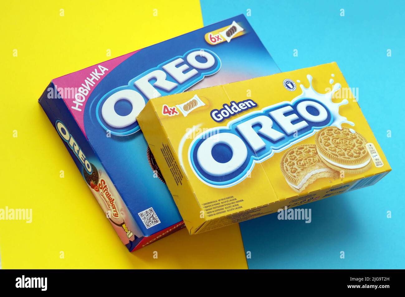 TERNOPIL, UKRAINE MAY 28, 2022 Oreo golden and strawberry cheesecake