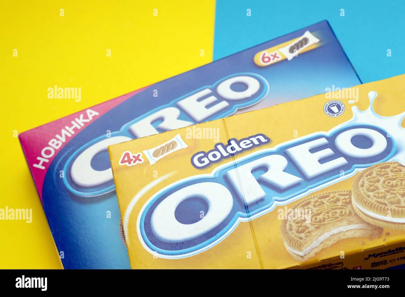 TERNOPIL, UKRAINE MAY 28, 2022 Oreo golden and strawberry cheesecake