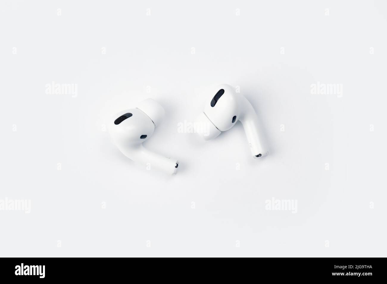 KHARKIV, UKRAINE JANUARY 27, 2021 Apple AirPods Pro on a white