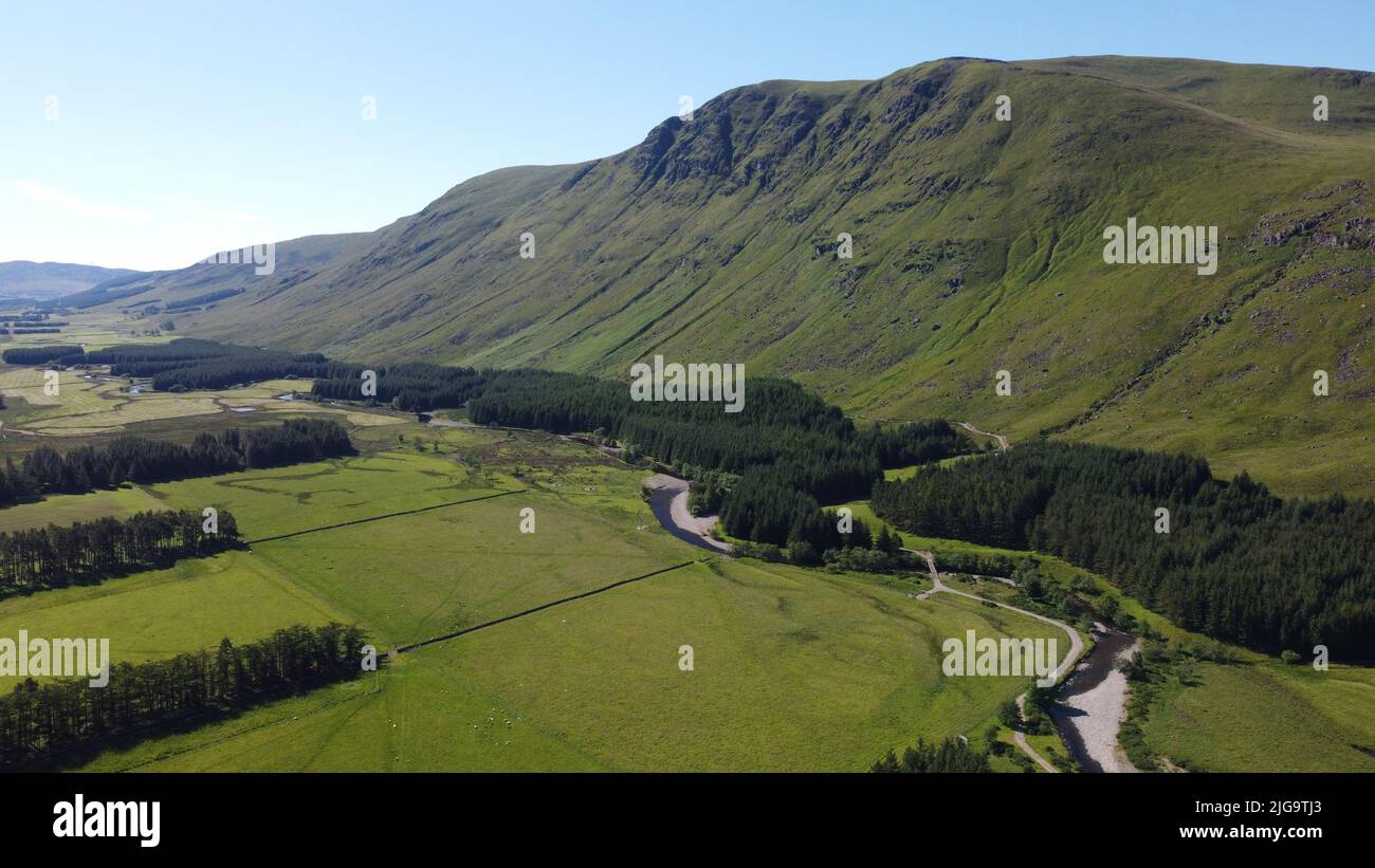Aerial view of Glen Clova in the Cairngorms National Park of Angus, Scotland, UK Stock Photo
