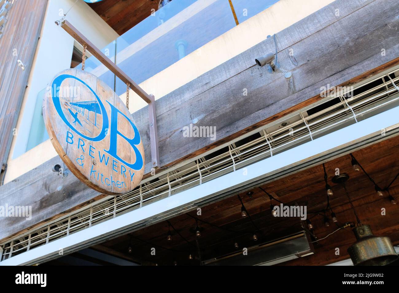 OB Brewery and Kitchen, San Diego, California’s first micro brewery in the Ocean Beach; craft beer and dining for locals, visitors, and tourists. Stock Photo