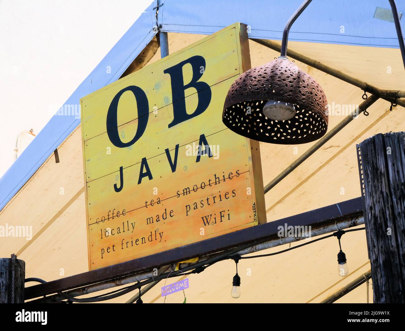 OB Java coffee shop on Newport Avenue in Ocean Beach, San Diego, California, USA; cafe near the beach for locals, guests, visitors, and tourists. Stock Photo