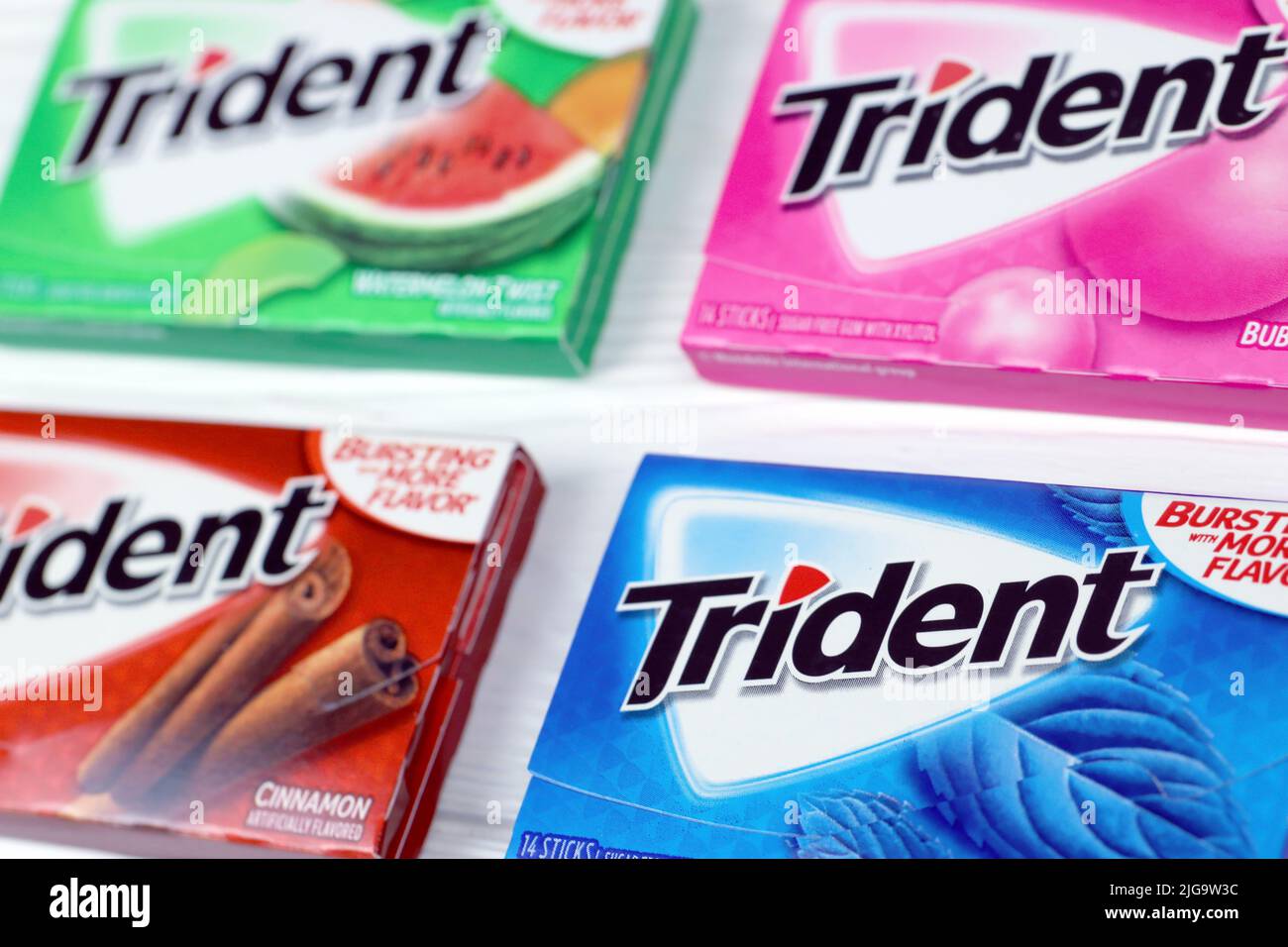 KHARKIV, UKRAINE MARCH 15, 2021 Packs of Trident chewing gums