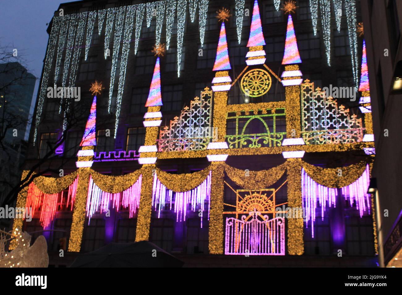 Christmas lights projection near Rockefeller Plaza, NYC, USA Stock Photo Alamy