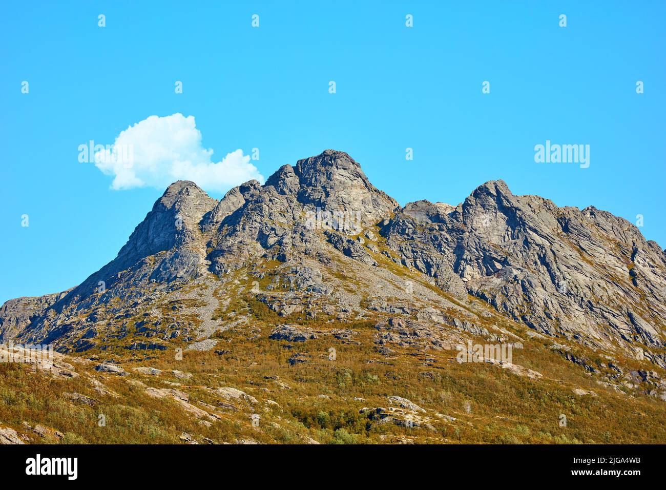 Landscape view of mountains, blue sky with clouds and copy space in ...