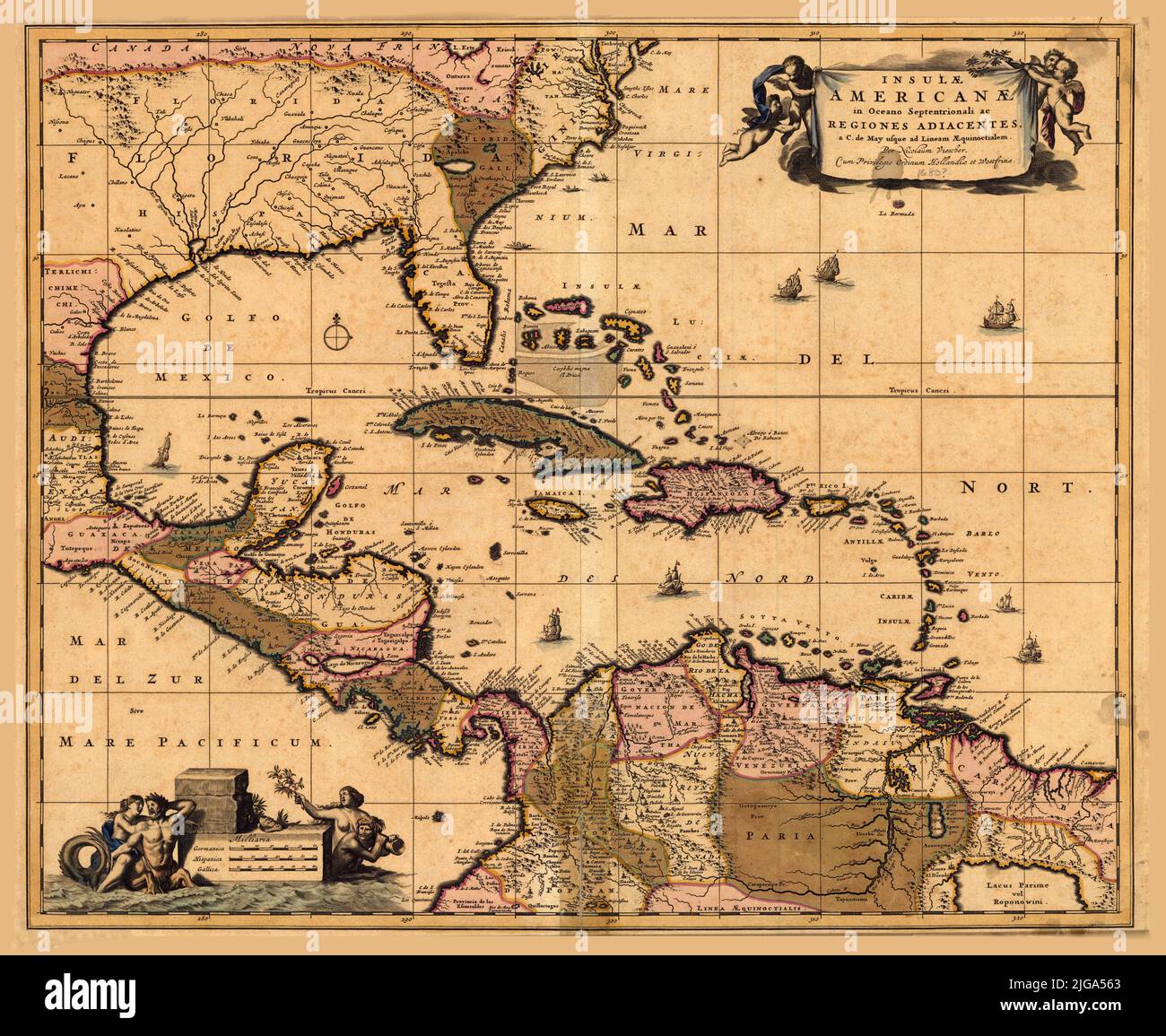 Map of Islands of Americas, 1680, by Nicolaes Visscher Stock Photo