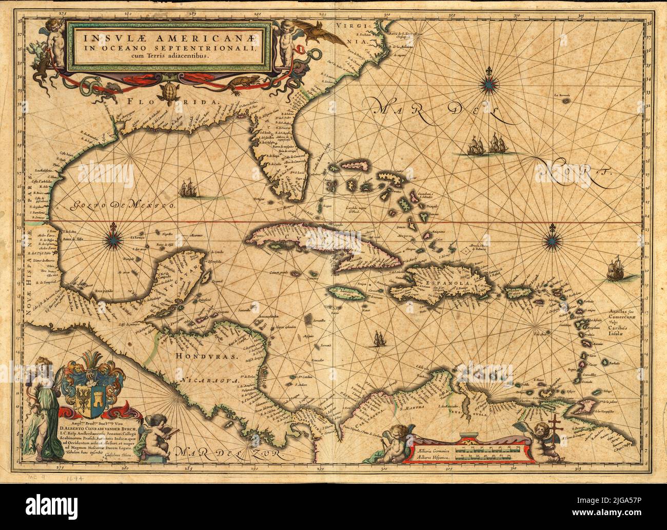 Map of Islands of Americas, 1644, by Willem Janszoon Blaeu Stock Photo