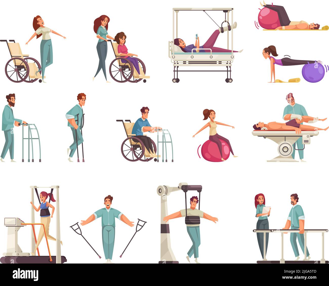 Medical physiotherapy rehabilitation set with icons and doodle human ...