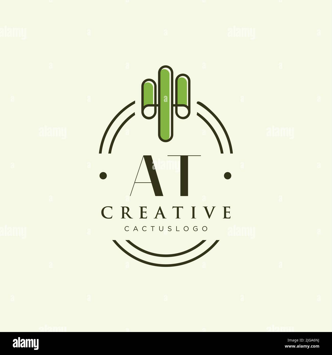 AT Initial letter green cactus logo template vector Stock Vector