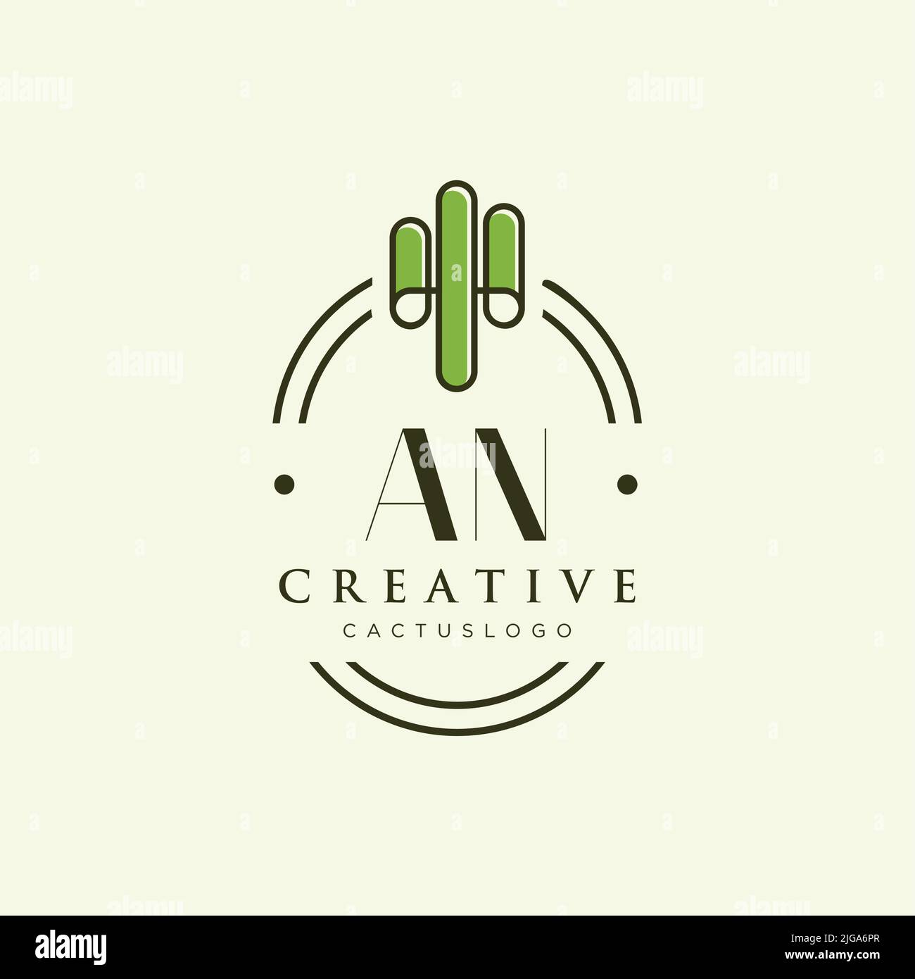 AN Initial letter green cactus logo template vector Stock Vector