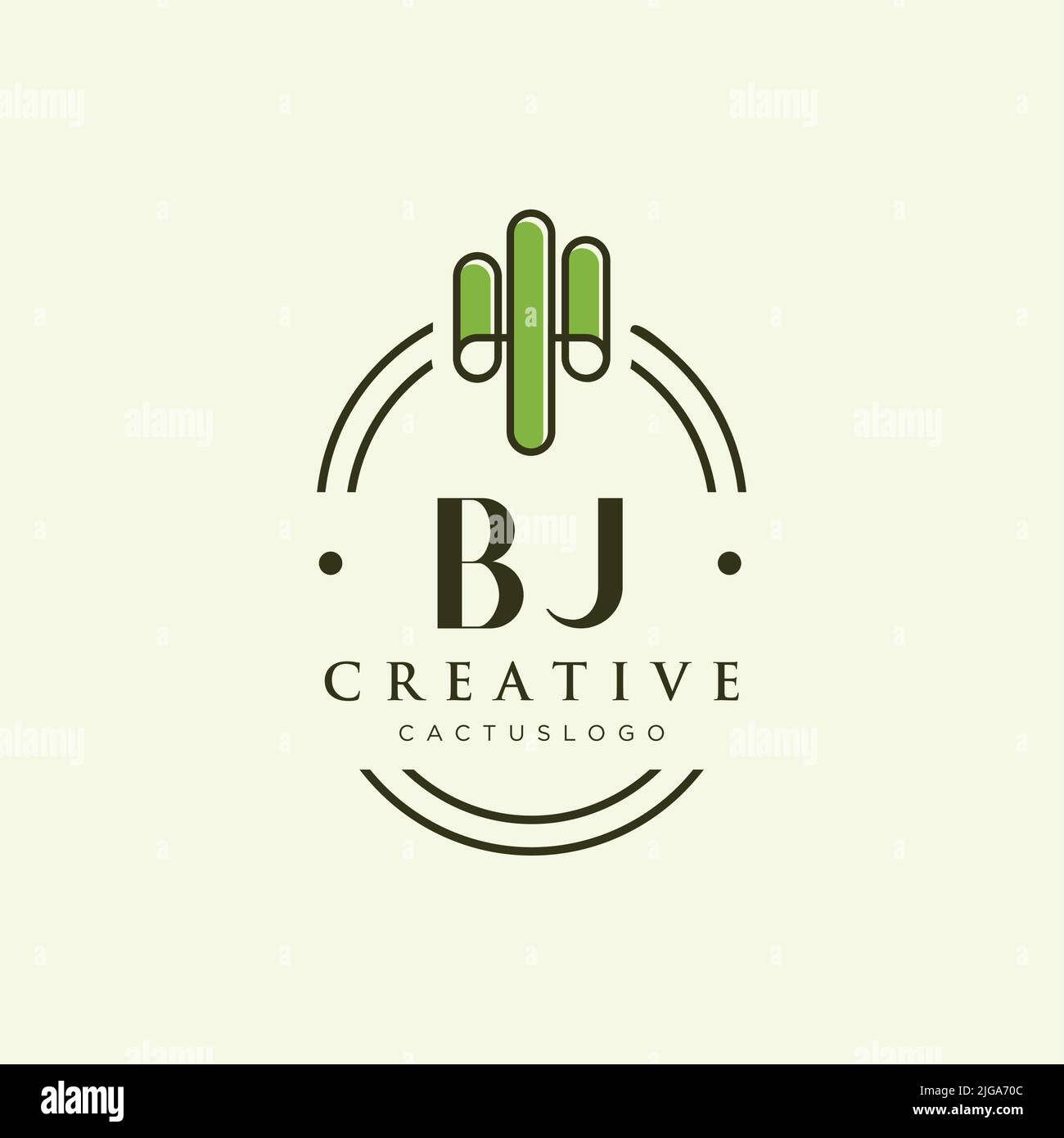 BJ Initial letter green cactus logo template vector Stock Vector